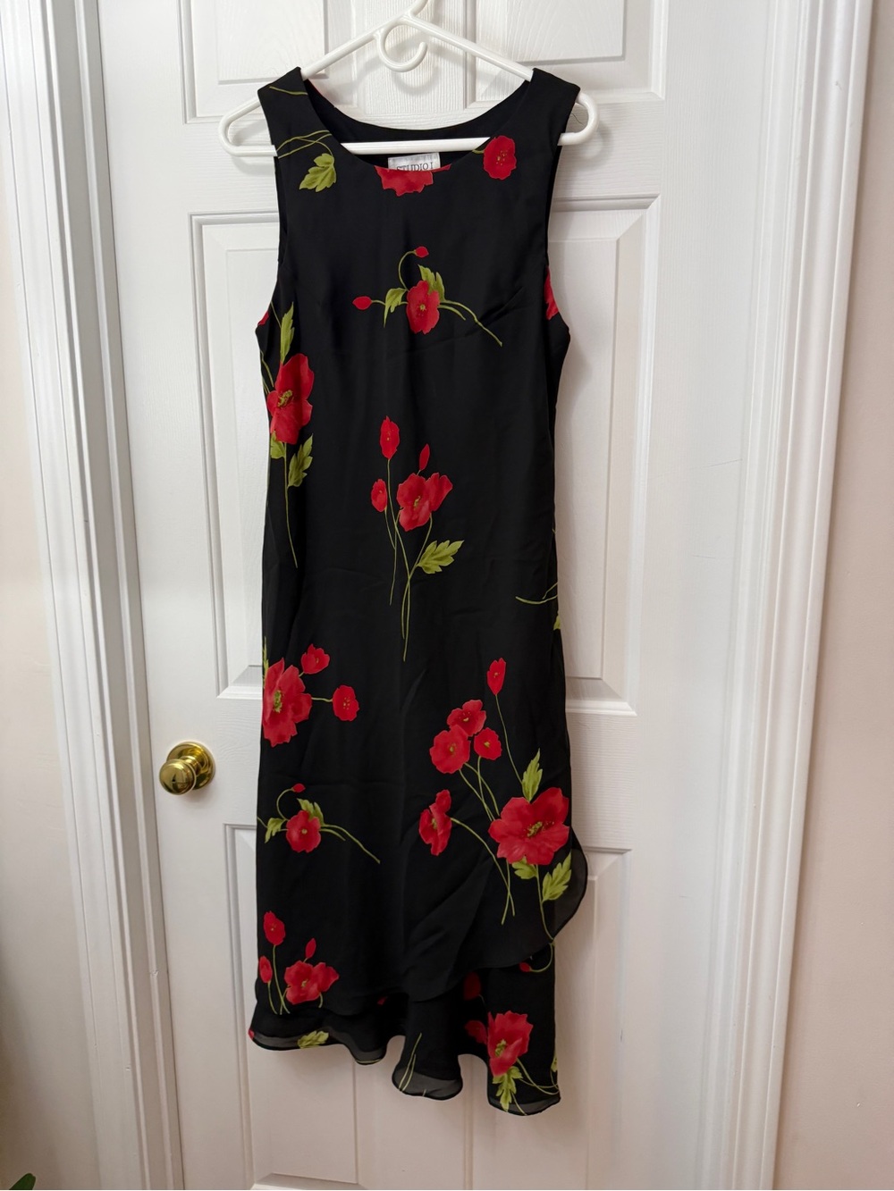 Studio I Black High-Low Dress with Red Floral Print